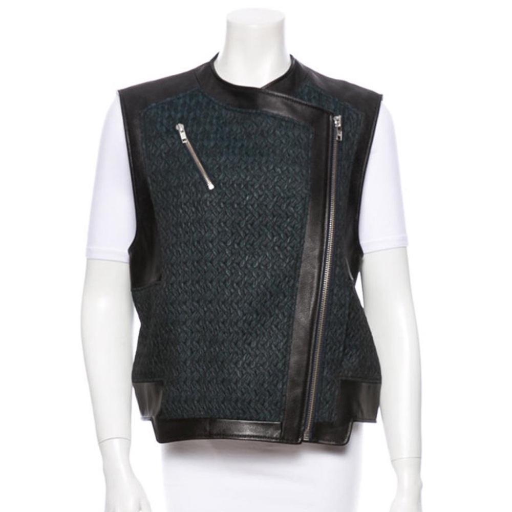 Helmut Lang Cropped Leather and Fabric Vest- Black and Teal- Zippers- Sz M